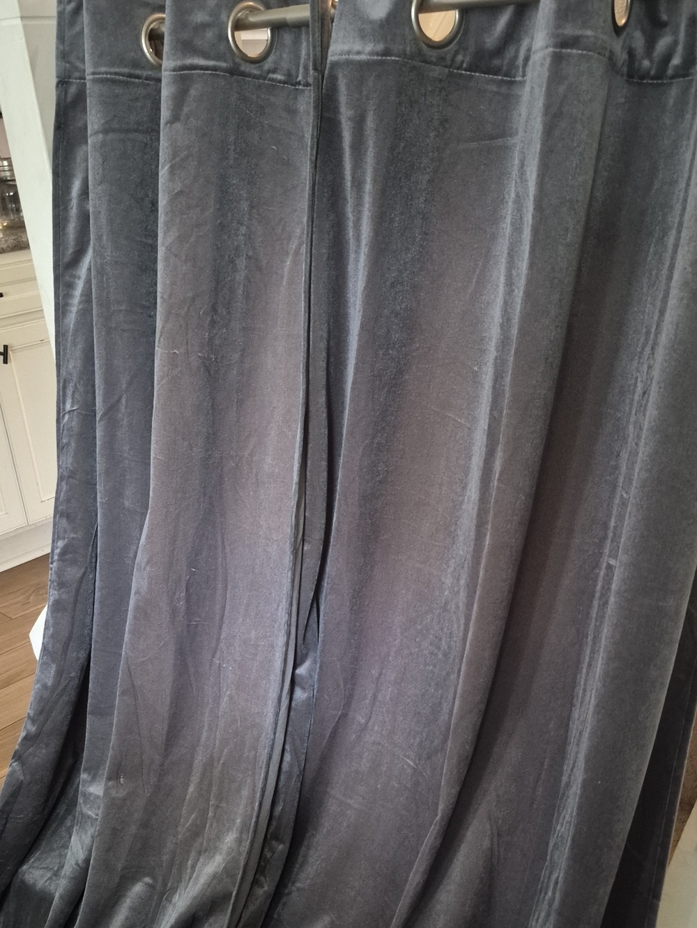 Silvery Gray Velvet Feel Grommeted Curtains